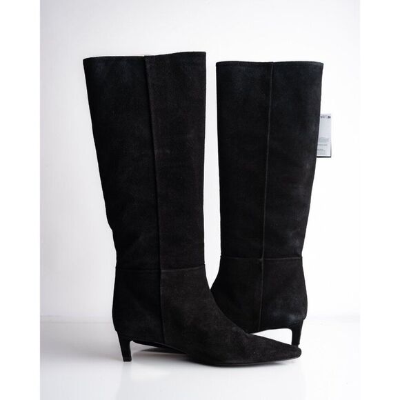 Massimo Dutti Womens Suede Knee hi Heeled Boots Black US 6.5 EU 37 New 1026/450 - Picture 3 of 8